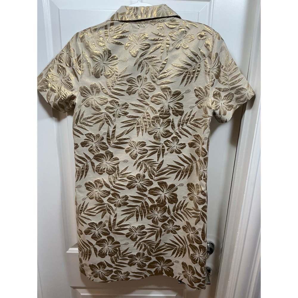 Trina Turk Gold Metallic Floral Jacquard Shift Dress Short Sleeve Pockets Sz 6 - Picture 6 of 7
